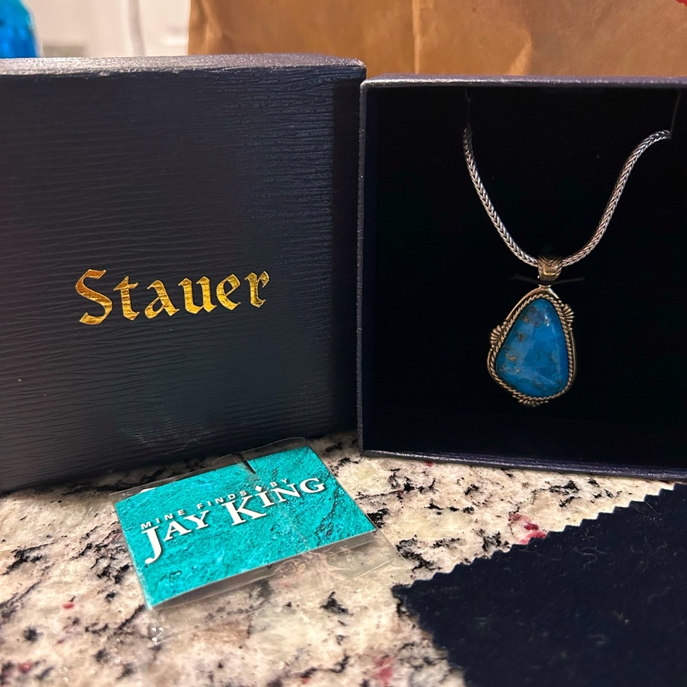 Stauer Sedona Turquoise pendant on an 18” Bali Naga woven sterling silver chain